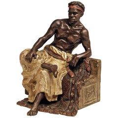 Antique Vienna Bergman Bronze Black Man on Egyptian Bench Made, circa 1900