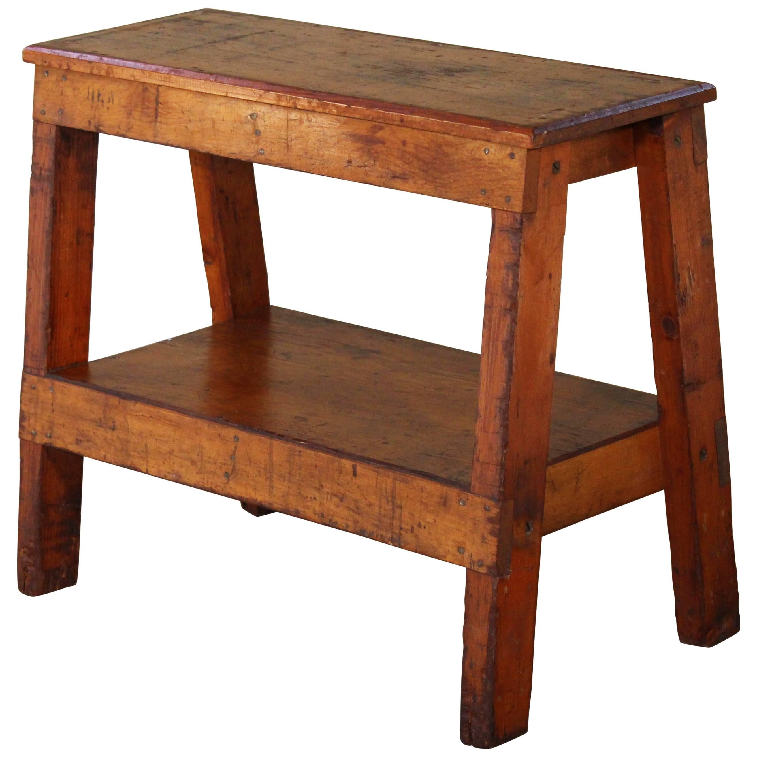 Wooden Bench/Side or End Table Factory Shop Two-Tier Industrial
