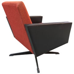 Italian Rotating Armchair Original Faux Leather Black Red Design 1950 Period