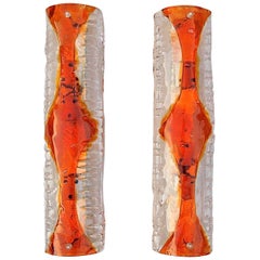 Two-Tone Elongated Pair of Murano Wall Lights, Italy, 1970s