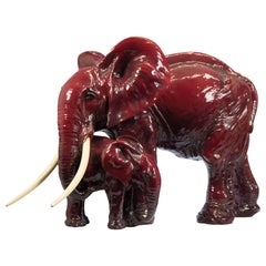 Guido Cacciapuoti, Large Red Porcelain Elephant with Calf