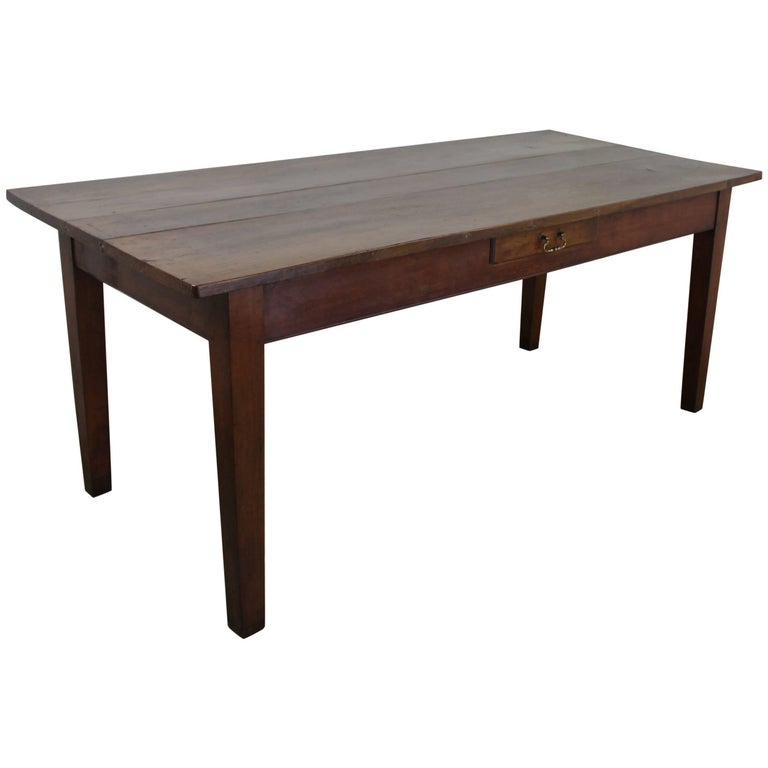 Antique French Cherry Farm Table, One Drawer For Sale at 1stDibs