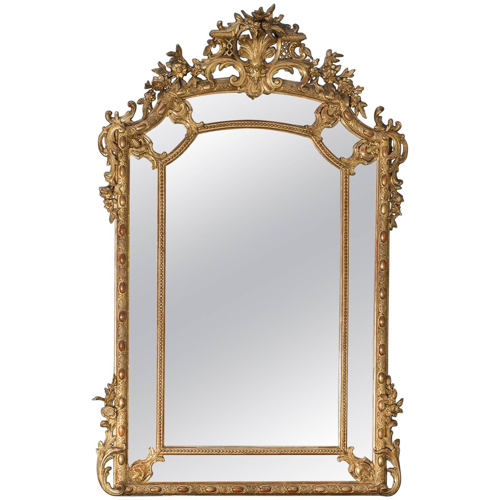 Large Antique French Gold Leaf Pareclose Mirror, circa 1890