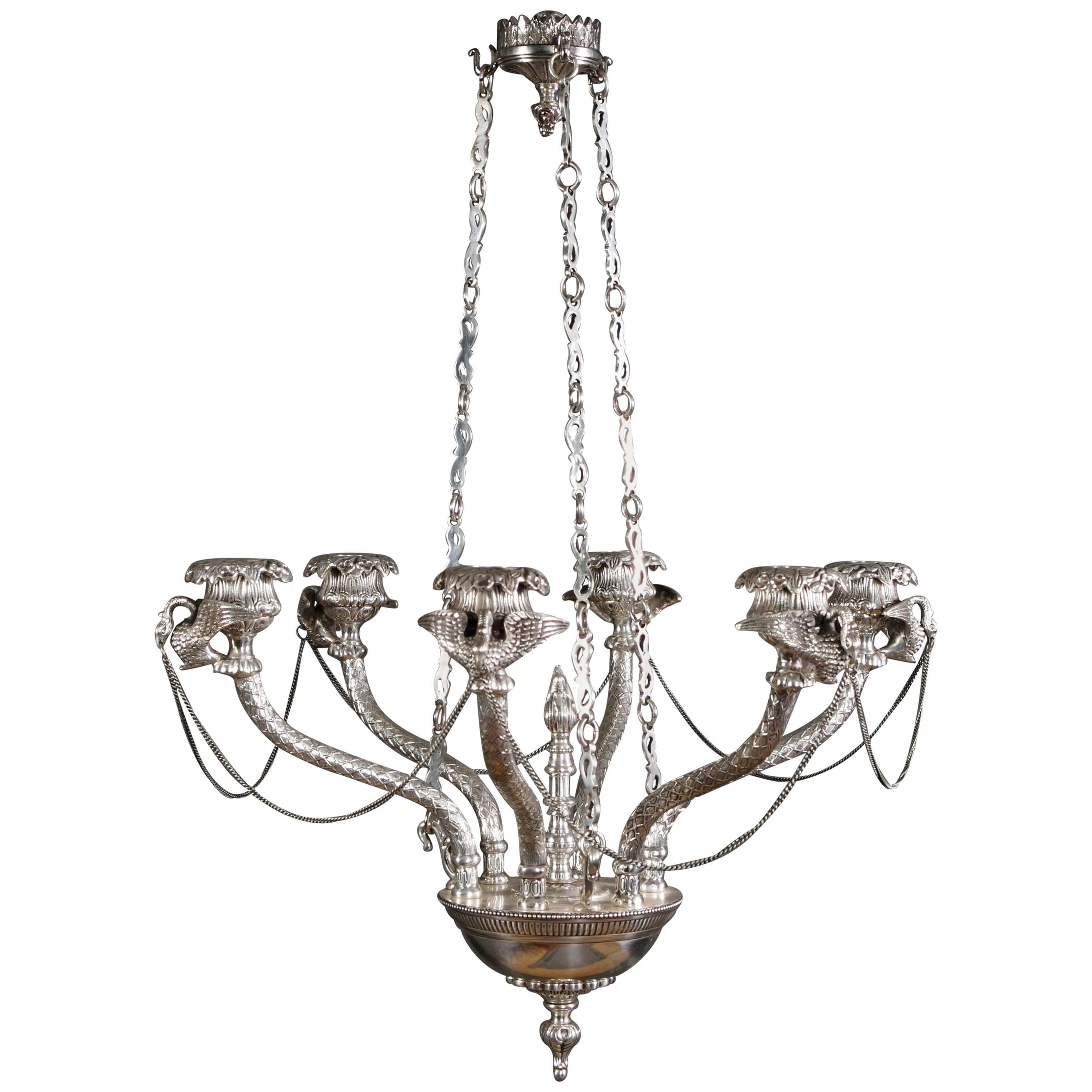 20th Century, Empire Style Silvered Ceiling Candelabra