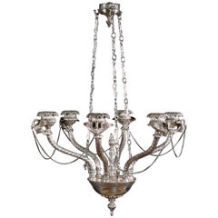 Vintage 20th Century, Empire Style Silvered Ceiling Candelabra