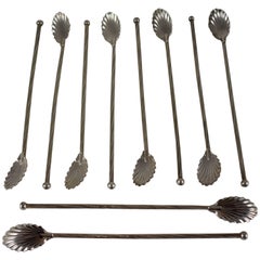 Antique Sterling Silver Acanthus Leaf Highball or Iced Tea Stirring Straws, Set of Ten