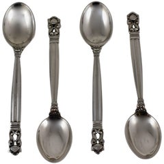Georg Jensen Acorn Pattern Sterling Silver Demitasse or Mocha Spoons Set of Four