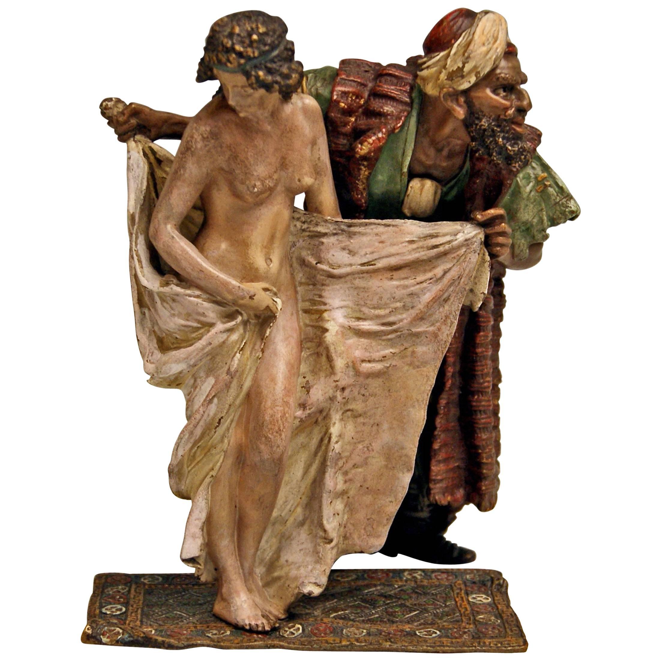 Vienna Bergman(N) Bronze Slave Trader Female Nude with Arab Man Made, circa 1890