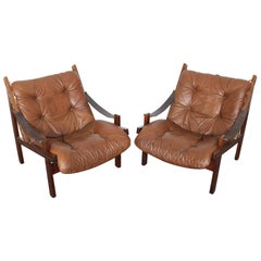 Brown Leather "Scandanavian Hunter Chair" by Torbjorn Afdal for Bruksbo