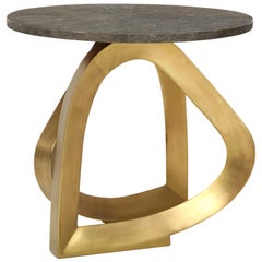 Shagreen Side Table, Shagreen with Bronze Base, Contemporary, Khaki Color