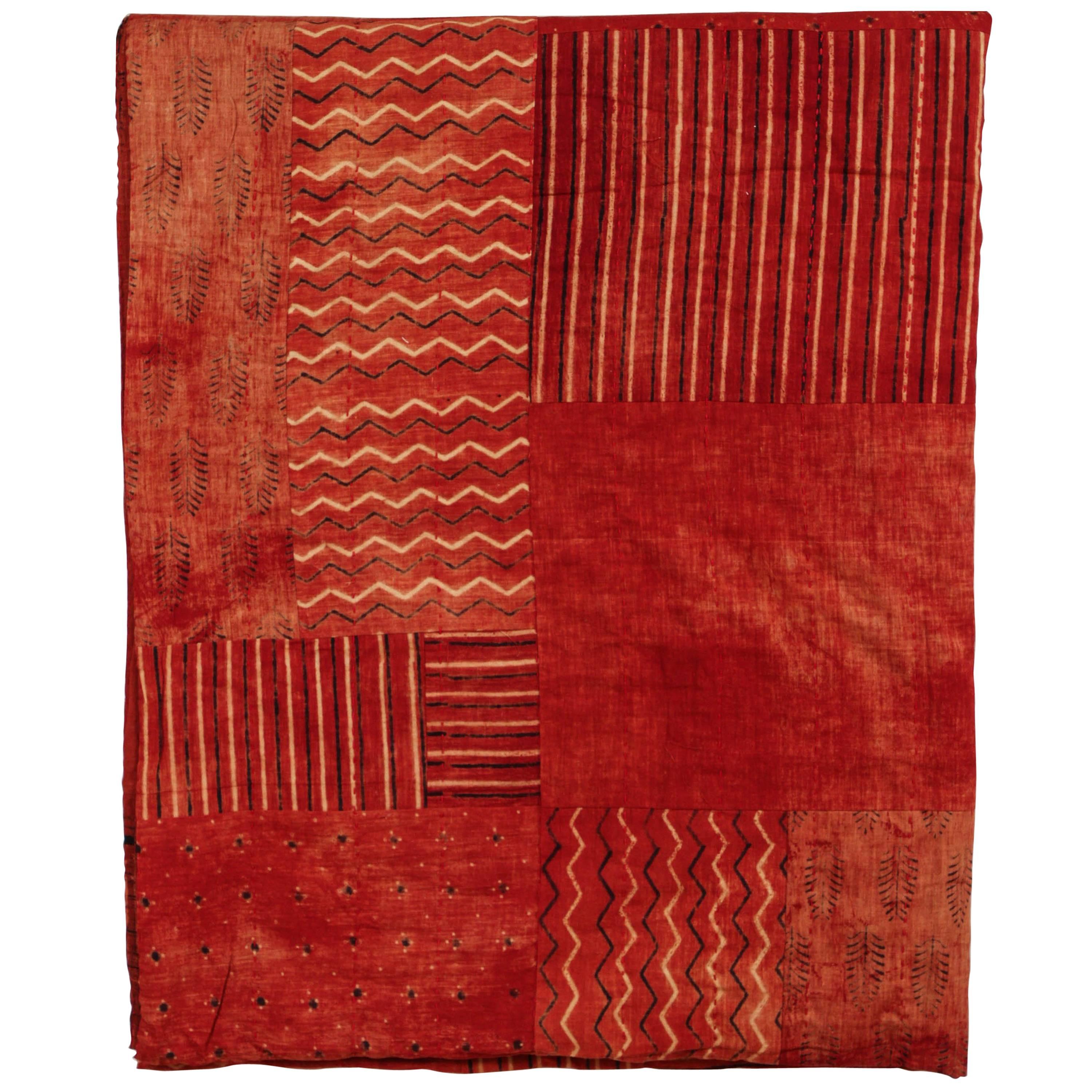 Indian Quilted Cotton Bedcover, Red For Sale