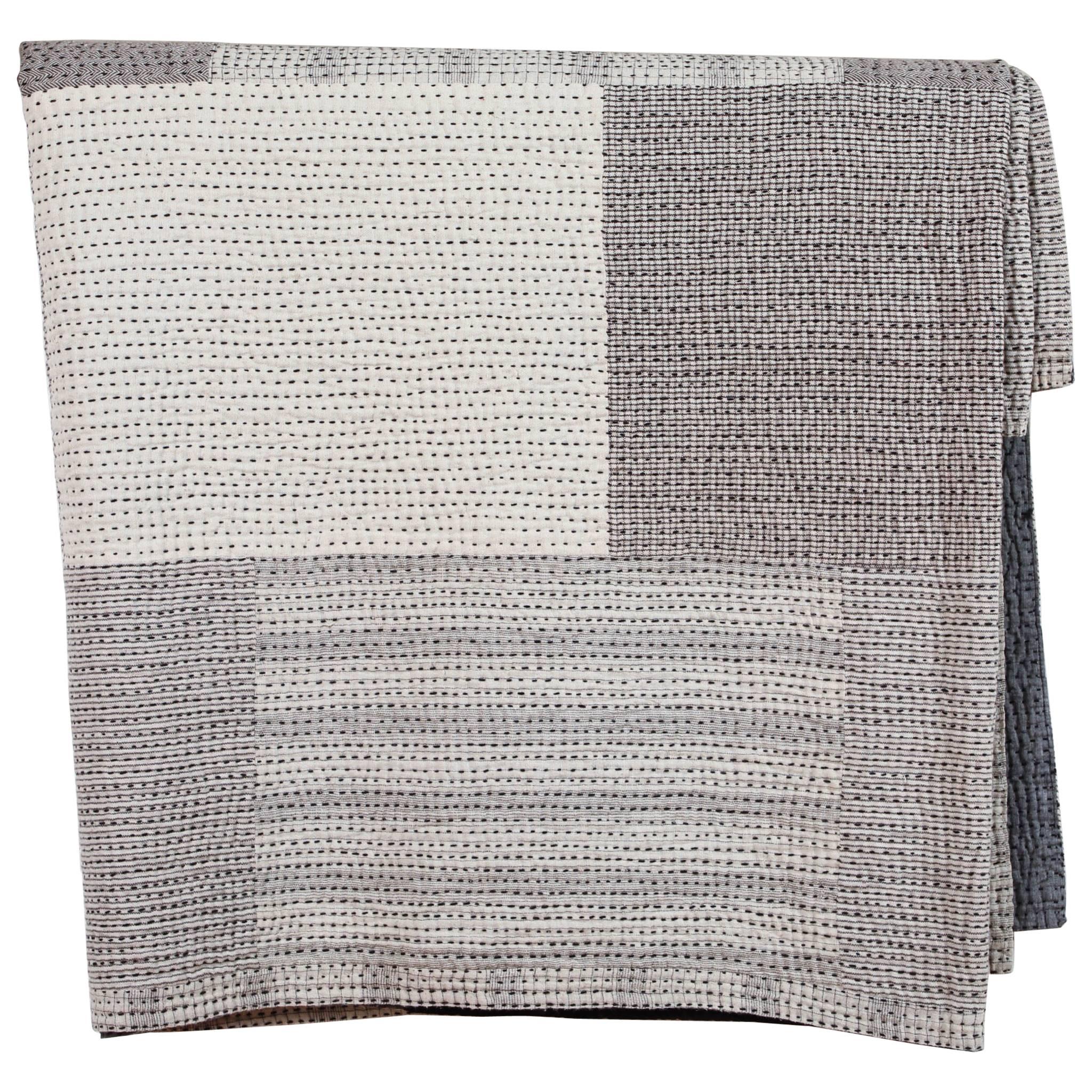 Indian Kantha Stitch Quilted Bed Cover