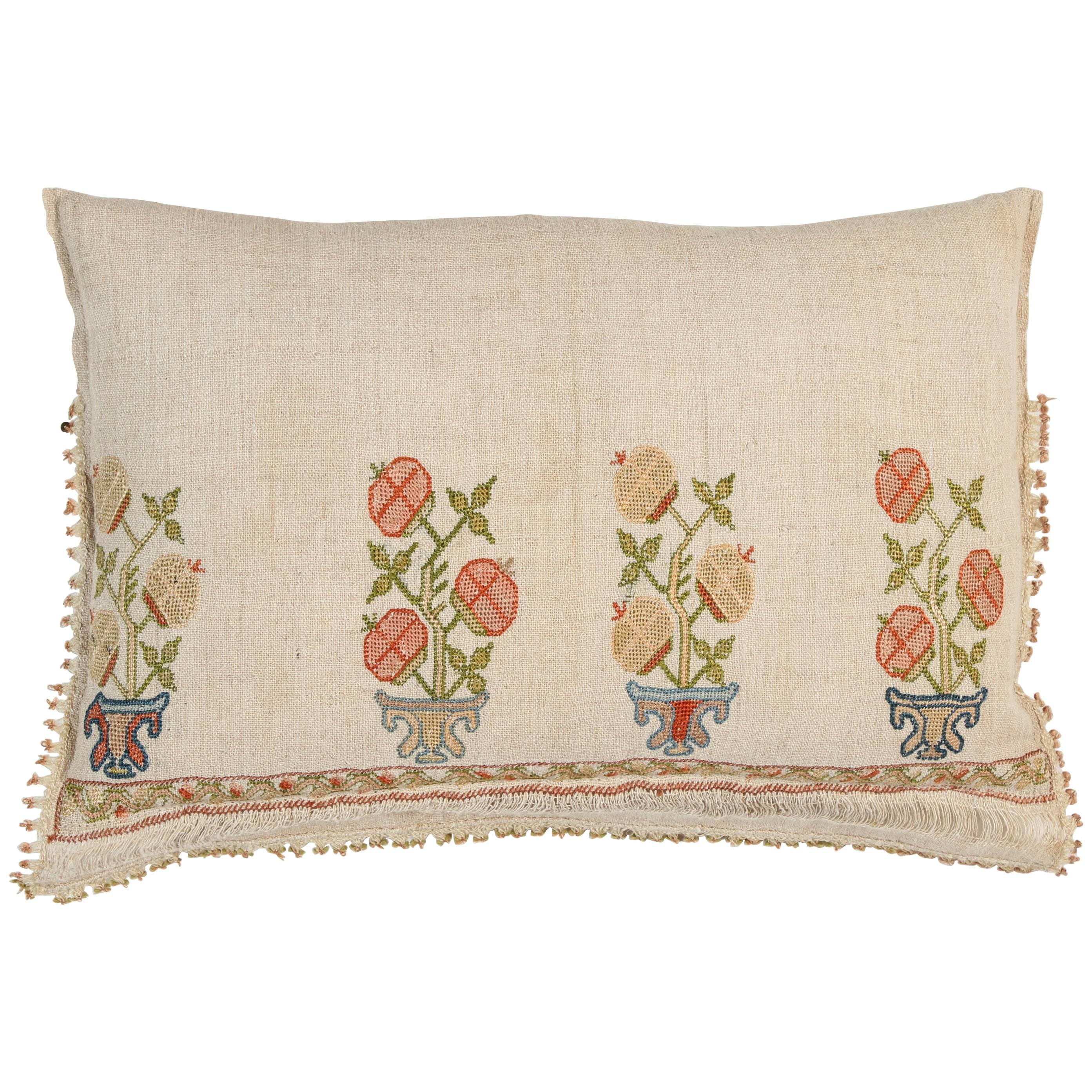 Turkish Ottoman Embroidery Lumbar Pillow For Sale