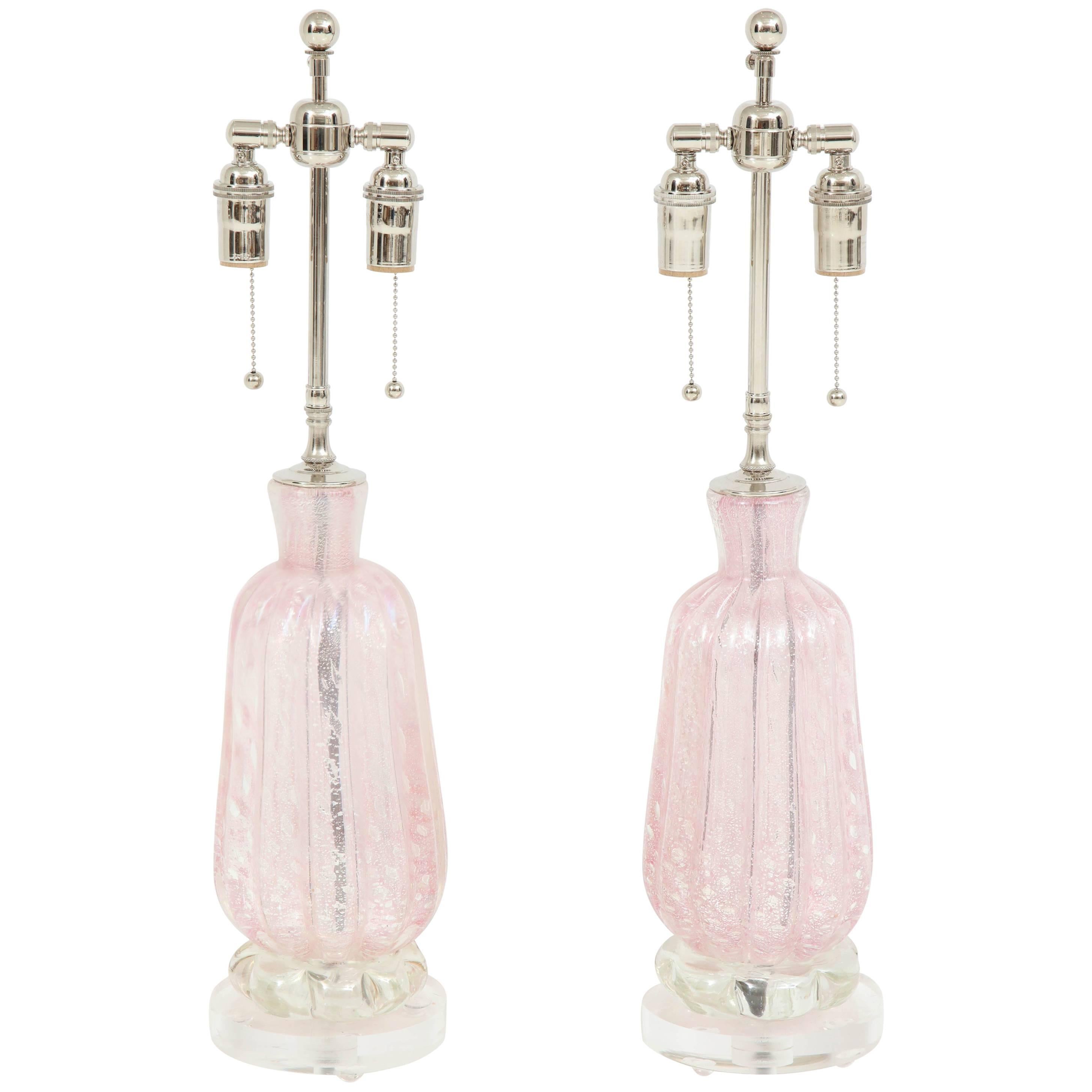 Pair of Pink Murano Lamps