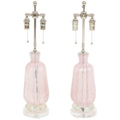 Pair of Pink Murano Lamps