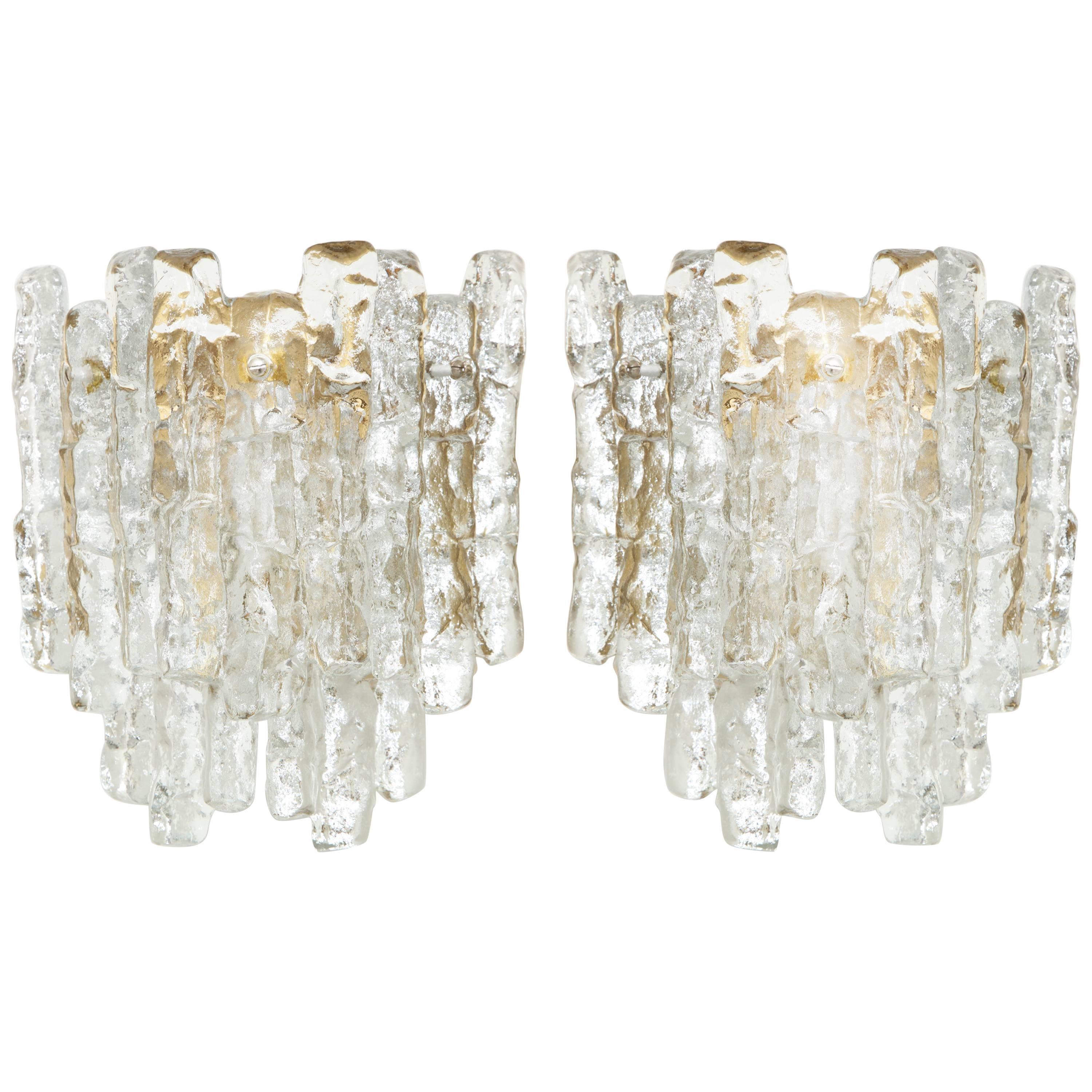 Ice Glass Sconces by Kalmar For Sale