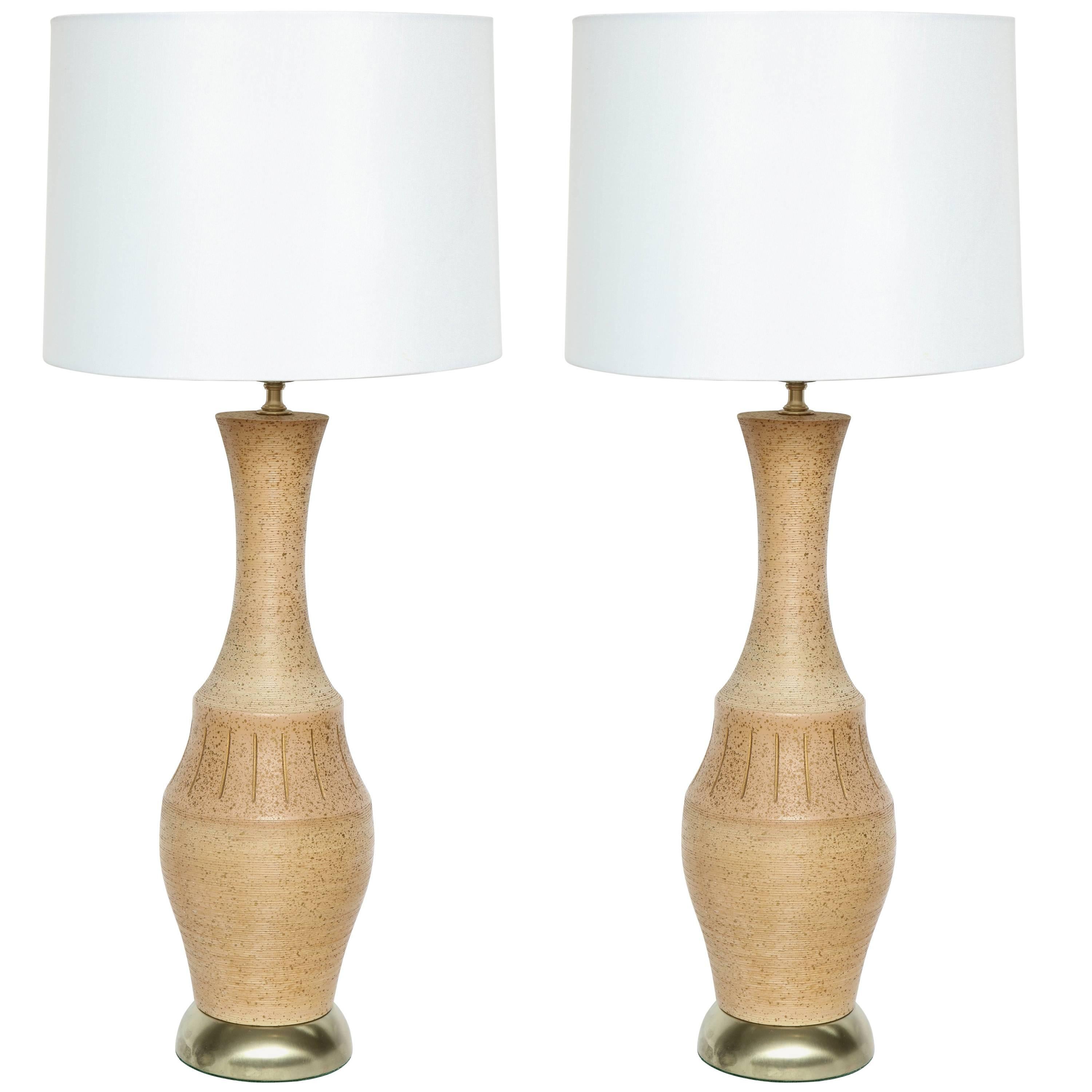Mid Century Italian Terra Cotta Glazed Lamps For Sale