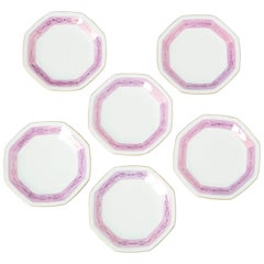 Six Pompadour Pink Banded Limoges Plates