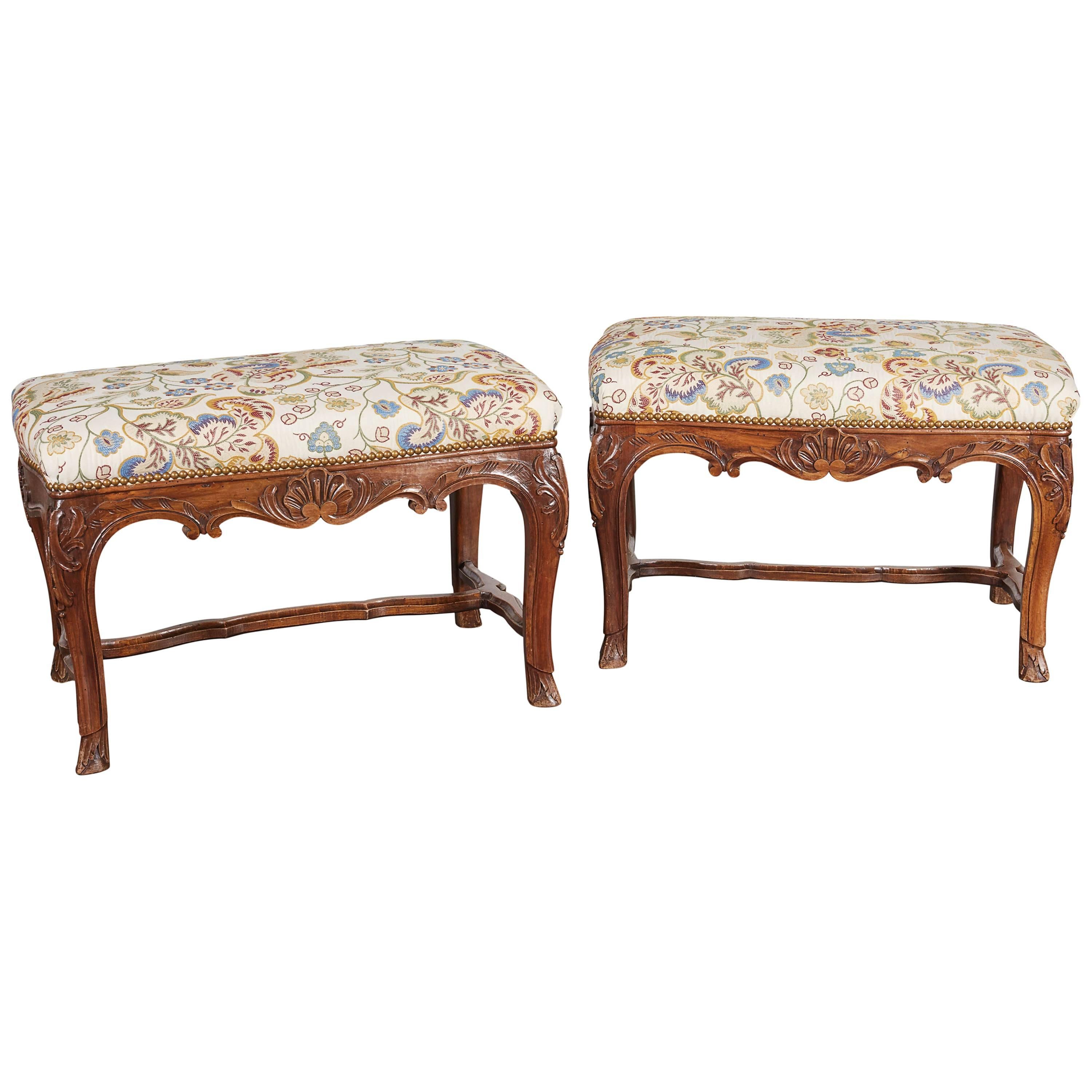 Pair of 19th Century Louis XV Style Walnut Benches