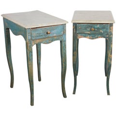 Pair of Small Blue-Painted and Faux Stone Side Tables