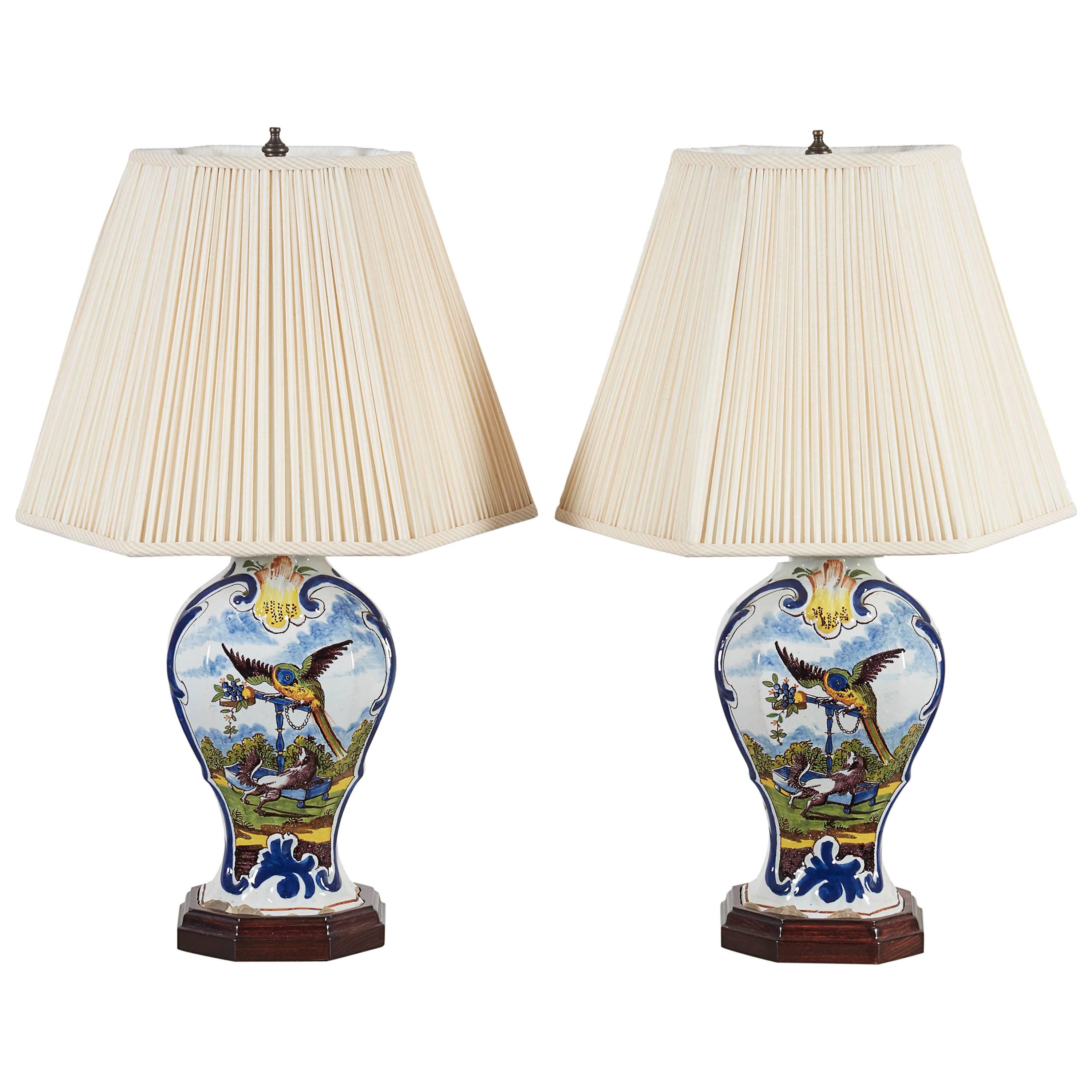 Pair of Polychrome Delft Vases Mounted Lamps