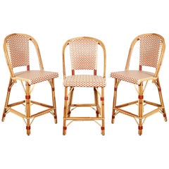 Vintage Set of Three Maison Drucker Rattan Bar Stools