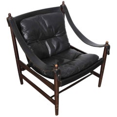 Midcentury Black Leather Safari Chair