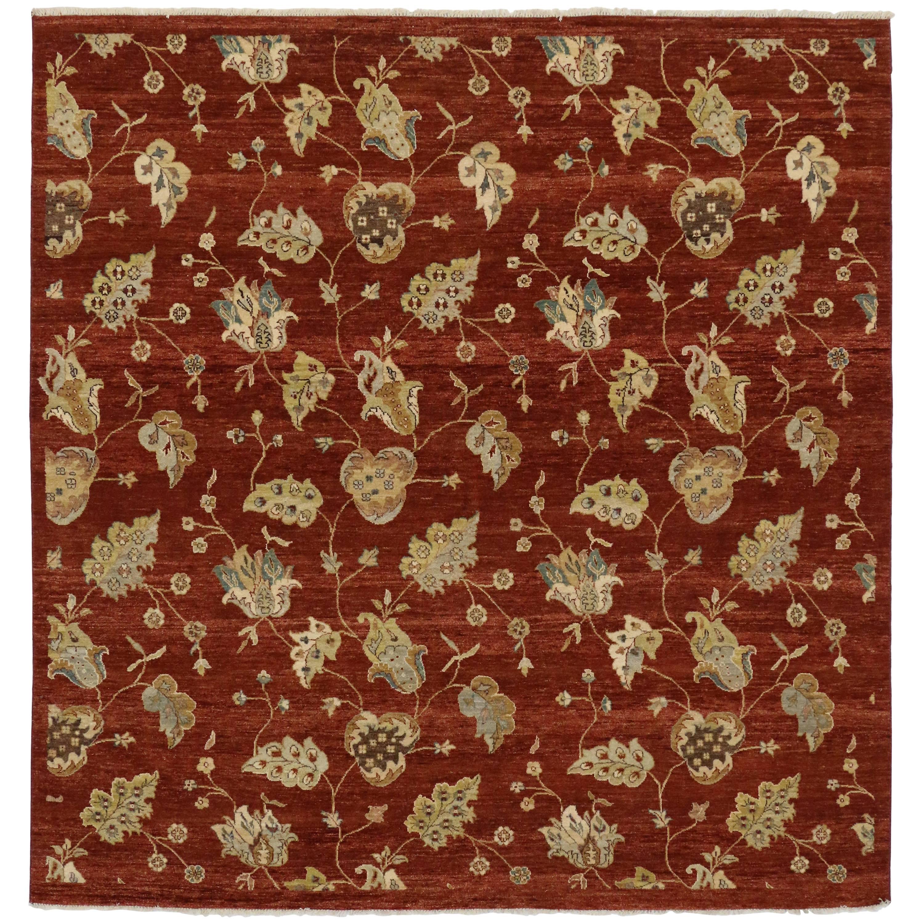 New Transitional Square Rug with Modern Style, Warm Indian Spice Tones For Sale