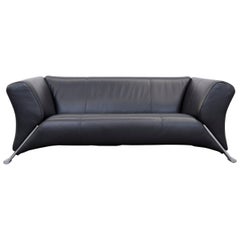 Rolf Benz 322 Designer Sofa Black Two-Seat Leather Modern