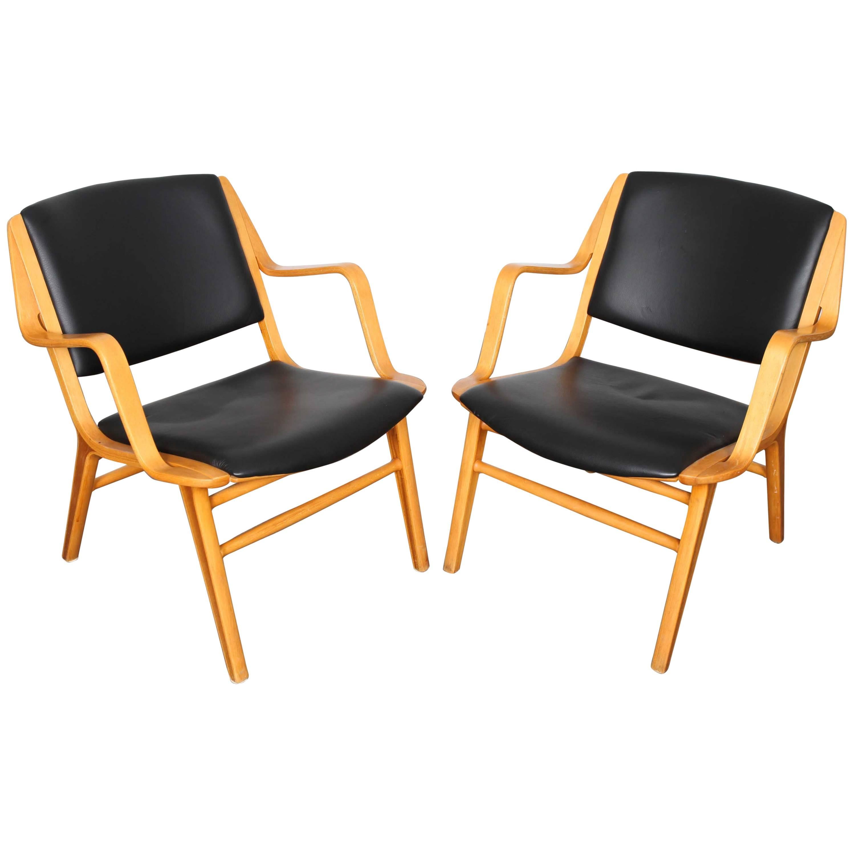 Pair of "Ax" Black Leather Chairs by Peter Hivdt and Orla Mølgaard Nielsen