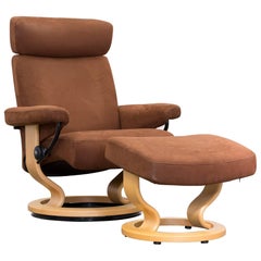 Stressless Design Relax Armchair and Footstool Brown Velours Fabric