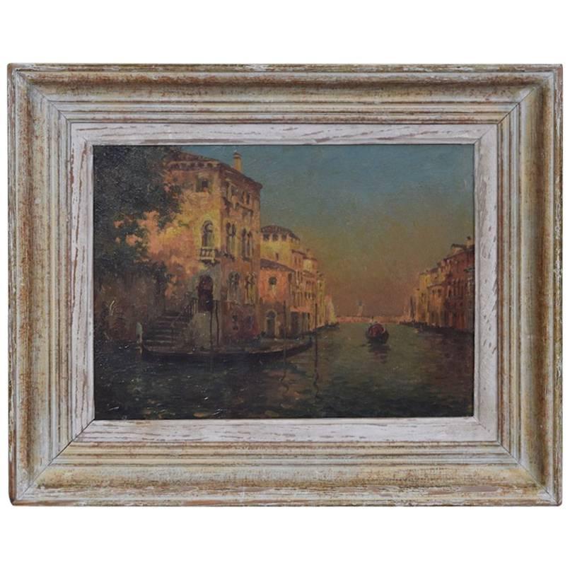 French Oil on Panel, Signed H. Henri, Venetian Canal Scene