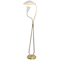 Stilnovo Sculptural Brass and White Enamel Floor Lamp