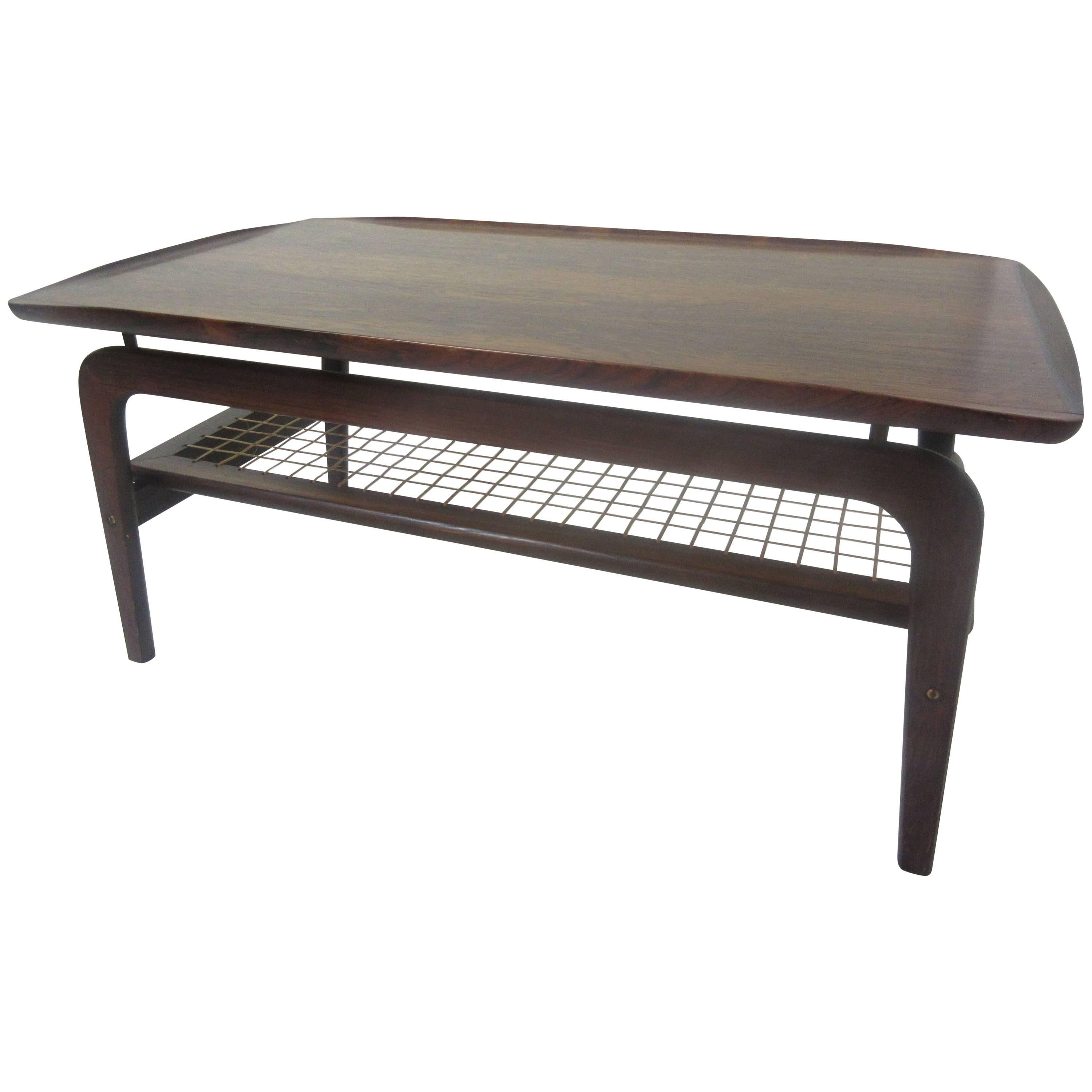 Peter Hvidt for John Stuart Rosewood Coffee Table with Canned Magazine Rack