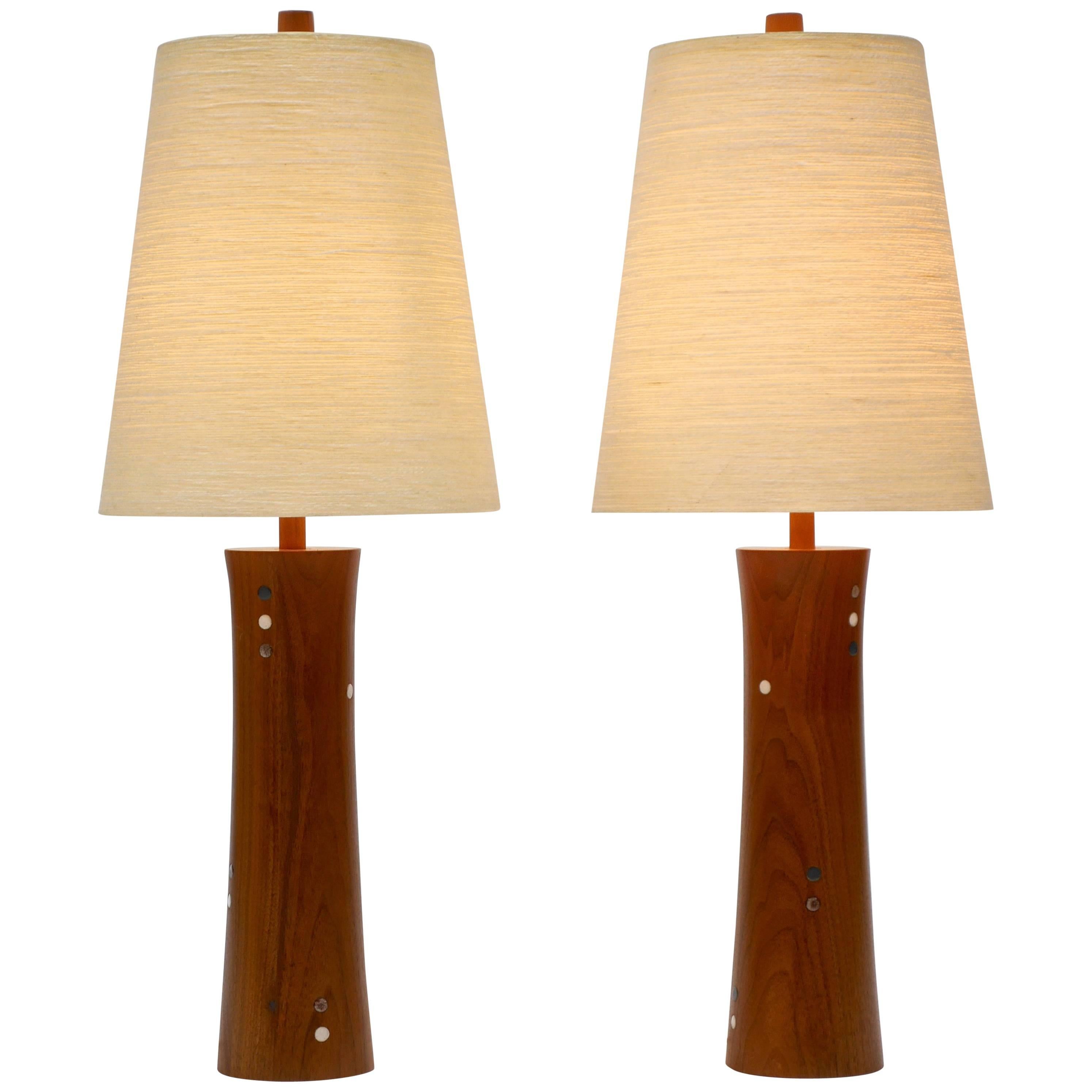 Pair of Turned Walnut and Tile Table Lamps by Gordon and Jane Martz For Sale