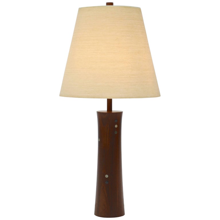 Turned Walnut and Tile Table Lamp by Gordon and Jane Martz For Sale