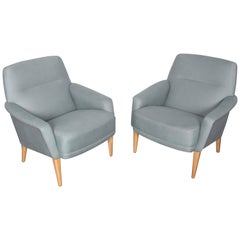 Pair of Newly Reupholstered Swedish Lounge Chairs Produced by DUX, 1950s