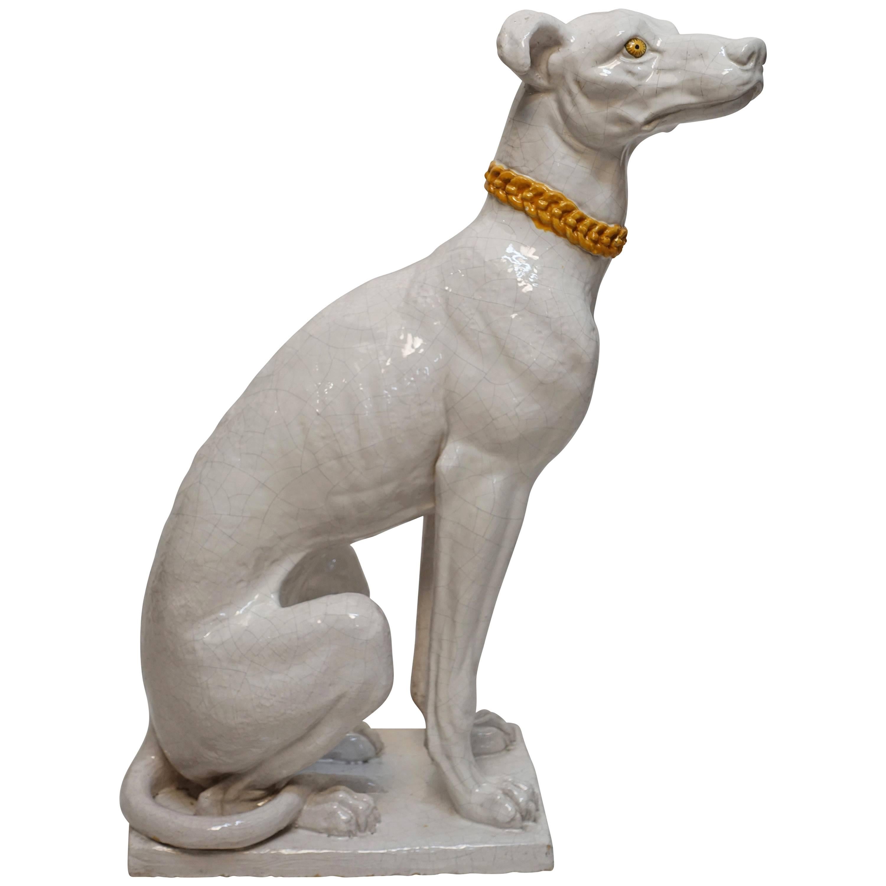 Italian Faience Pottery Whippet Greyhound Statue