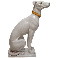 Retro Italian Faience Pottery Whippet Greyhound Statue