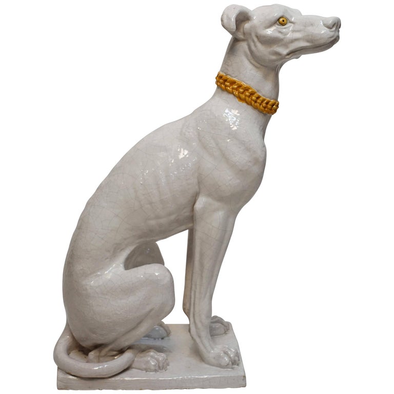 Italian Faience Pottery Whippet Greyhound Statue at 1stDibs
