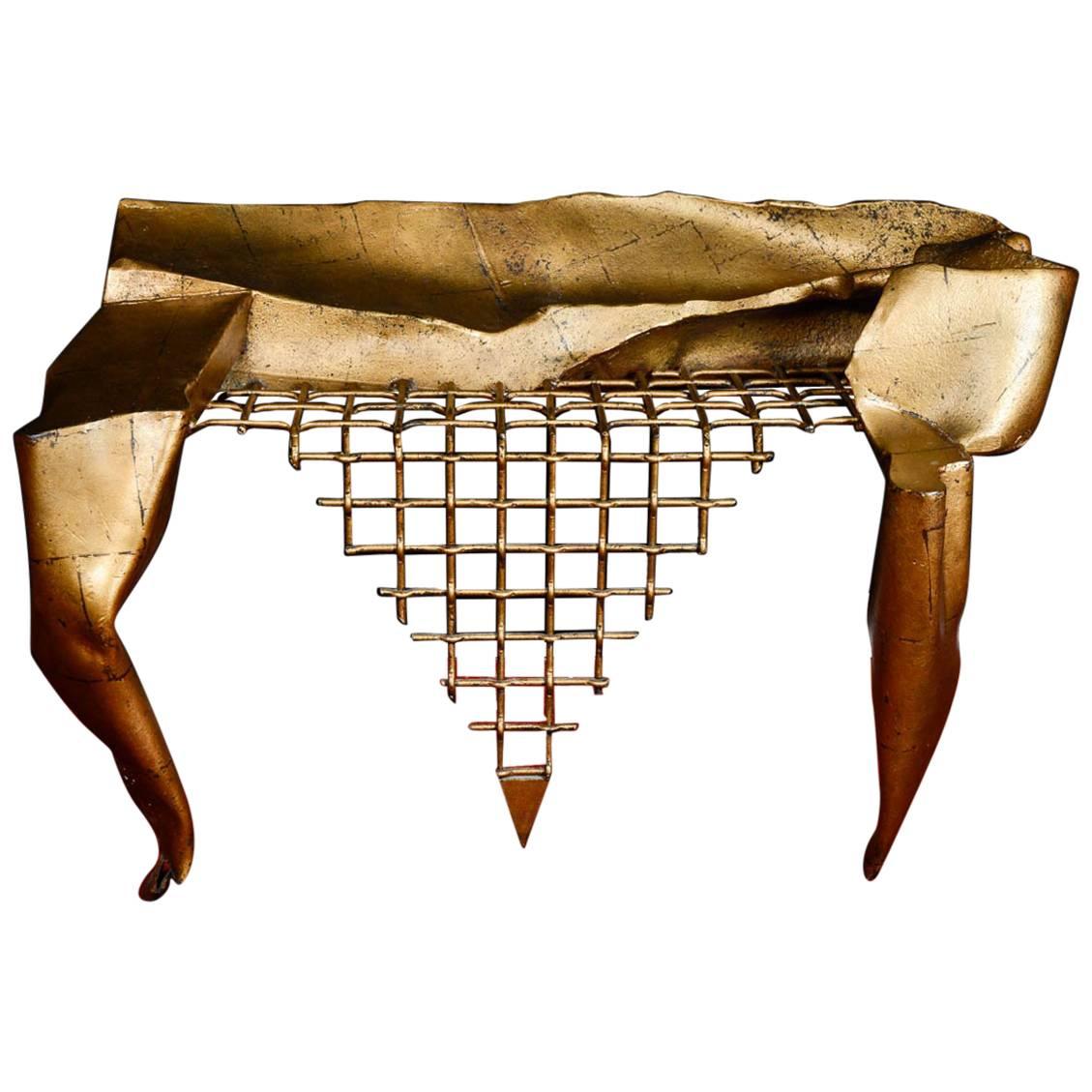 Console in Wrought Iron with Gold Leaf by Artist Jean-Jacques Argueyrolles