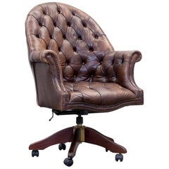 Chesterfield Office Chair Brown Leather One Seat Used Retro