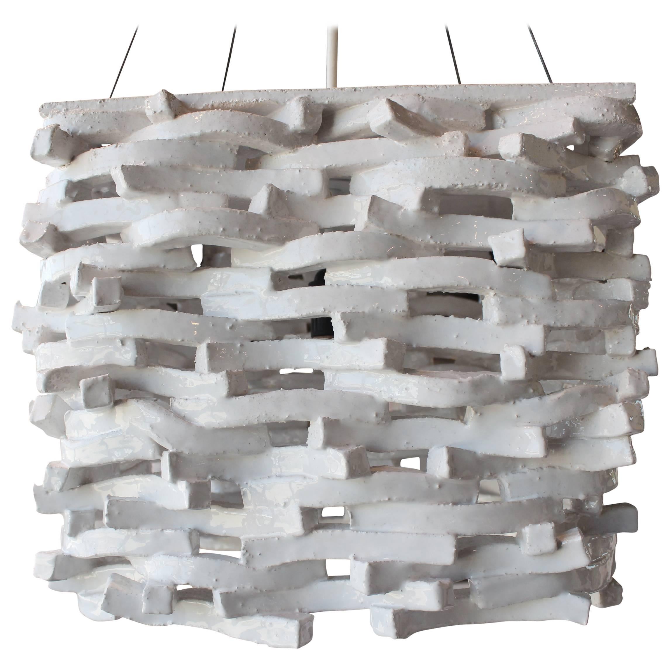 Square White Glazed Ceramic Pendant Light