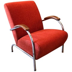 Art Deco Tubular Chrome Upholstered Lounge Chair by Troy Sunshade 5