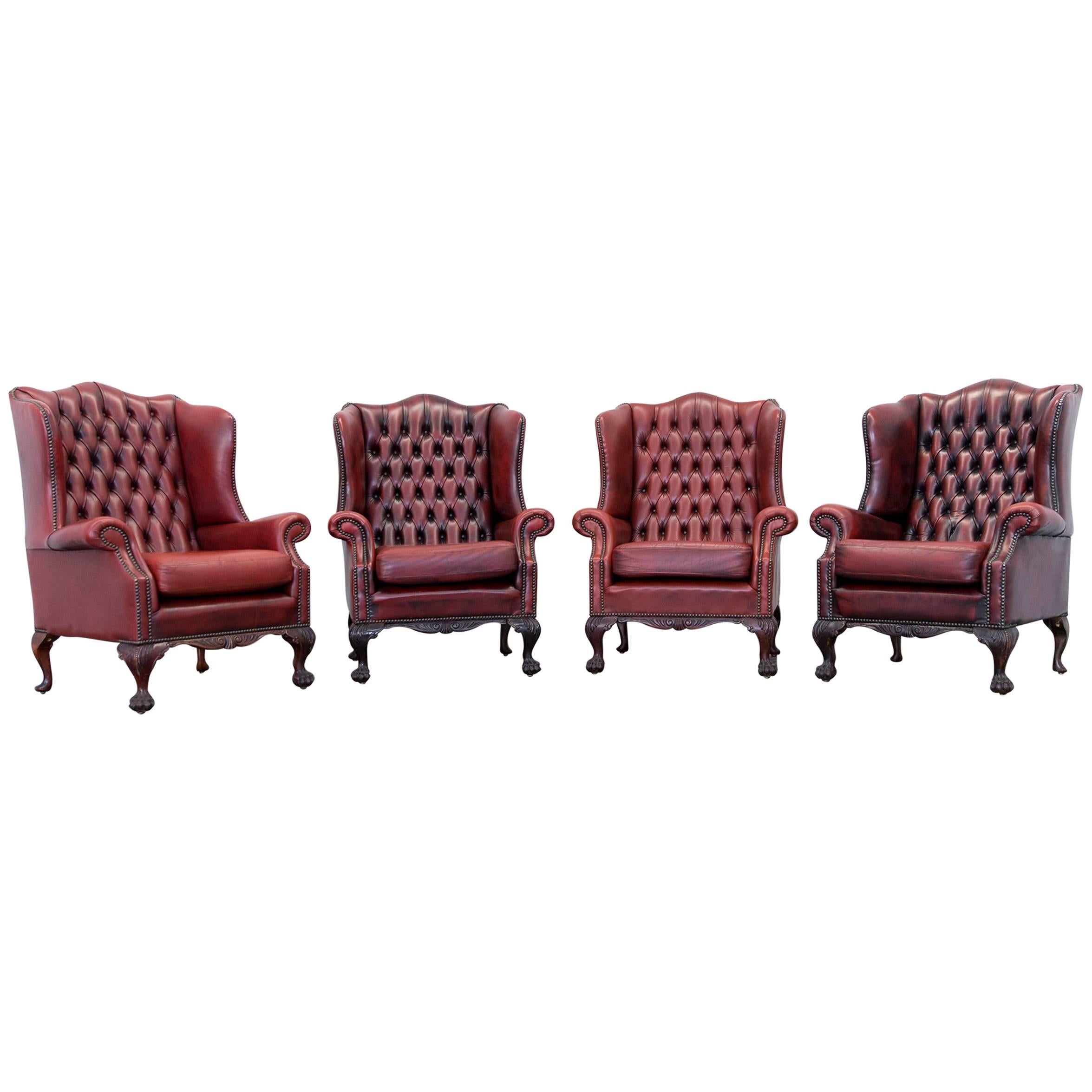 Chesterfield Wingback Chair Set of Four in Stunning Oxblood Red Full Leather