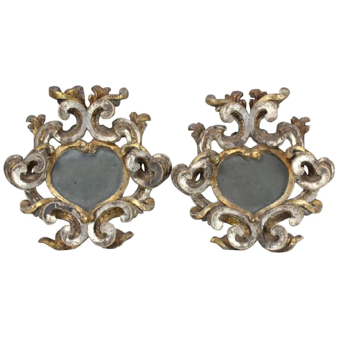 Pair of Italian Silver and Gold Heart Shaped 18th Century Mirrors