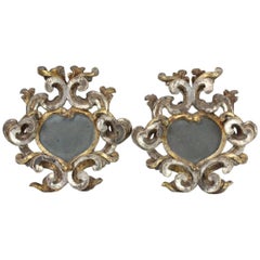 Antique Pair of Italian Silver and Gold Heart Shaped 18th Century Mirrors