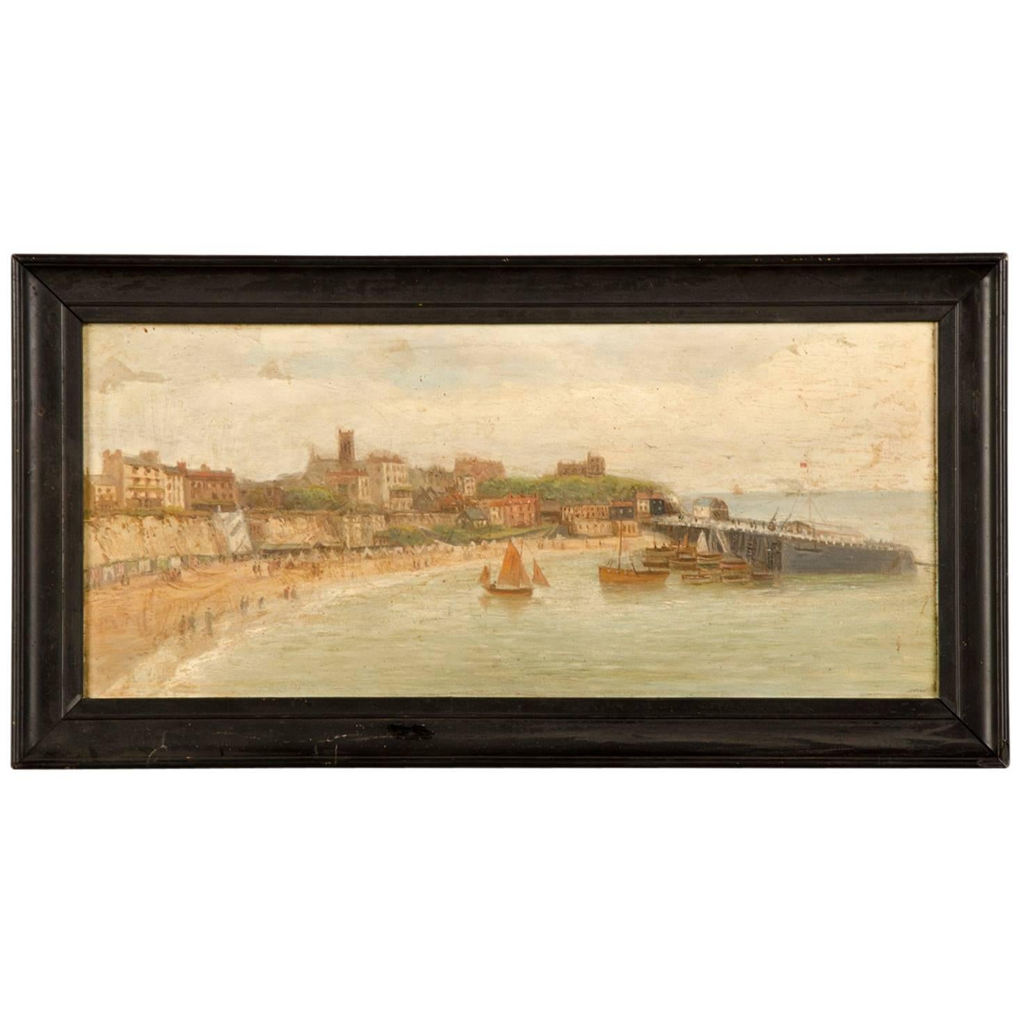 Antique English Watercolour of Broadstairs, circa 1890 Original Frame