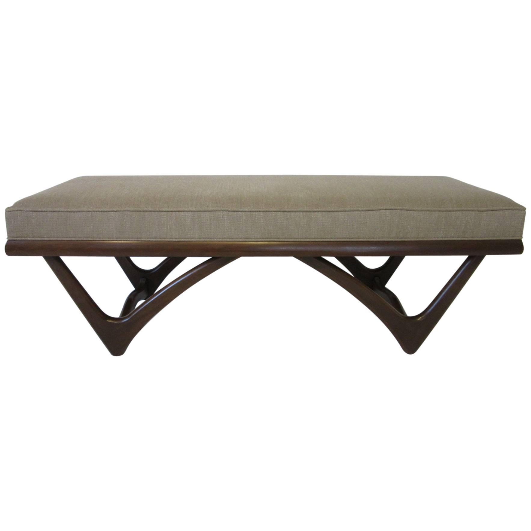 Adrian Pearsall Styled Sculptural Wood Upholstered Bench