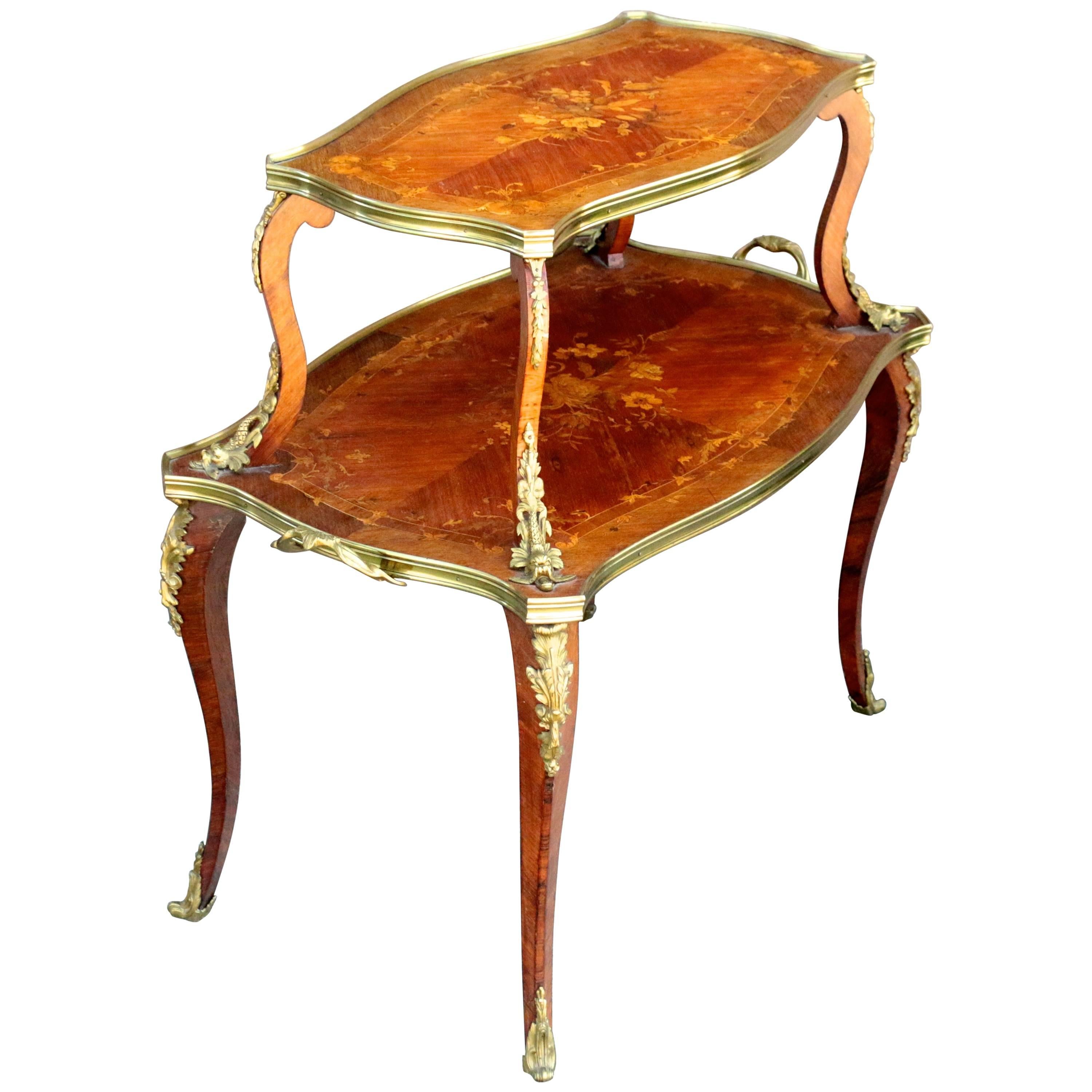 19th Century Gilded Inlayed French Two-Tier Desert Side Table For Sale
